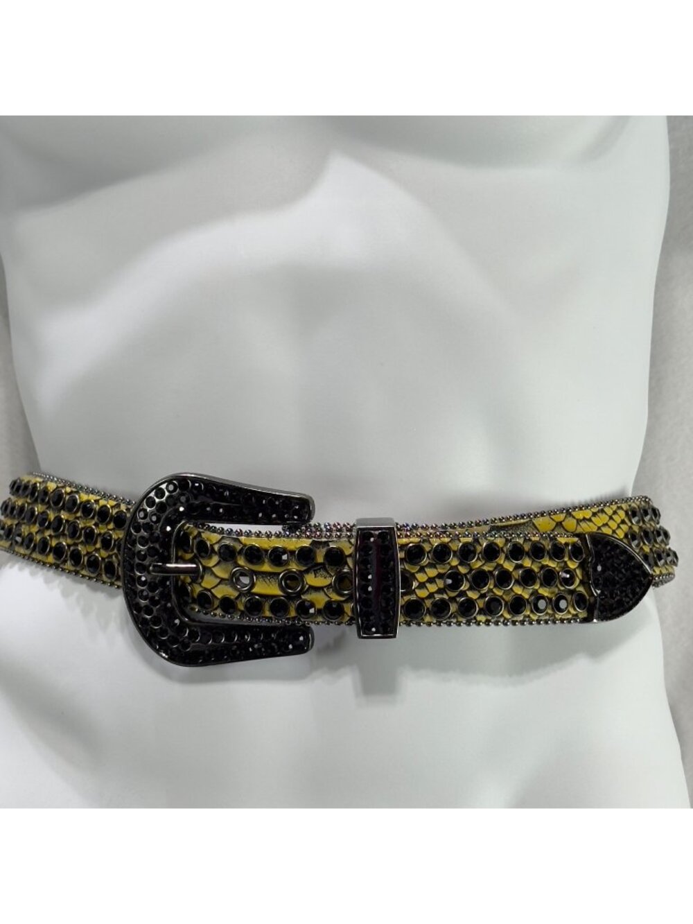 DNA Yellow Black Crystal Studded Western Belt Buckle Premium Wear Leather Size M